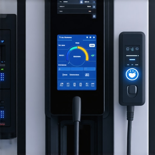A digital display on an EV charger showing dynamic power distribution to prevent panel overload.