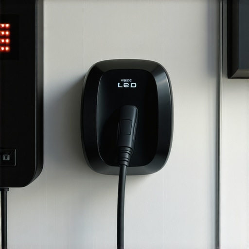 A modern wall-mounted EV charger showing clean conduit work in a home garage setup