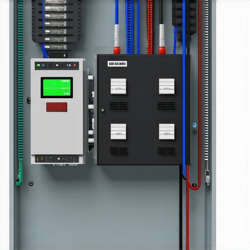 Smart Load Management Device in Panel A close-up of a smart electrical load management system installed inside a residential panel for EV charging safety.