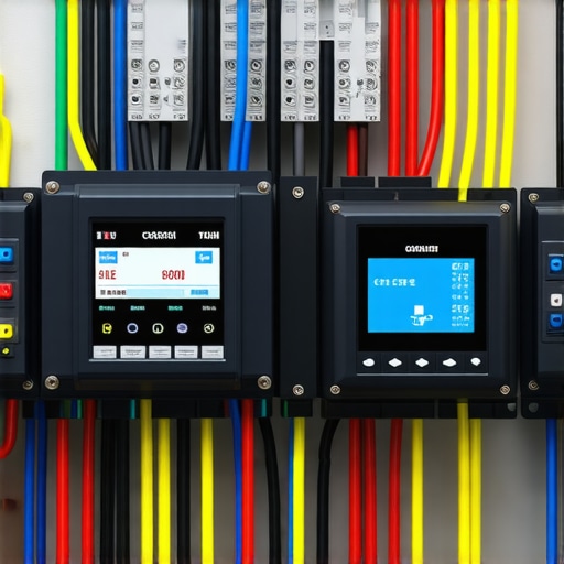 Close-up of a smart energy management device installed inside a home electrical panel to monitor EV charging load.
