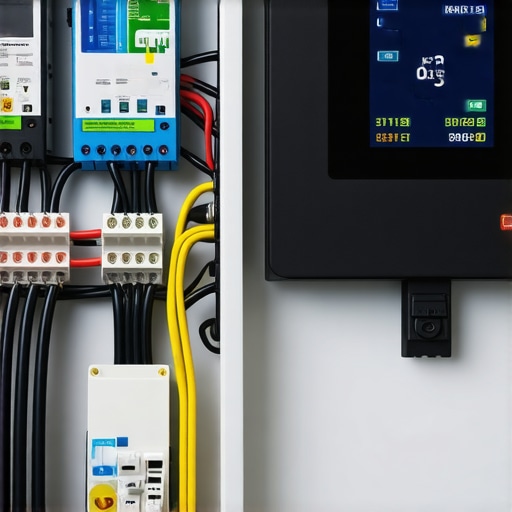 A professional installation of an EV load management device next to a home electrical panel.