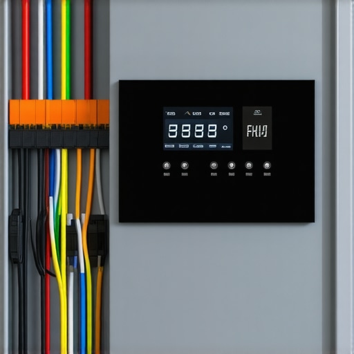 Close-up of a smart electrical load management device in a home panel
