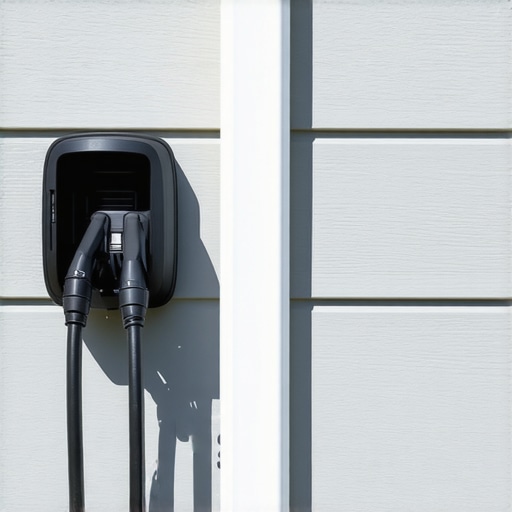 Painted electrical conduit blending into house siding for a hidden EV charger look.