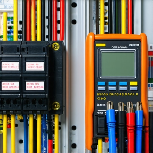 A technician using a multimeter to check the electrical load of an EV charger circuit in a home panel.