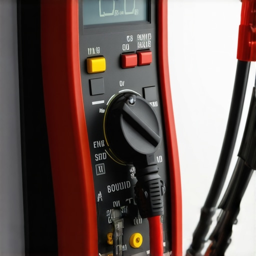 Electrician using a multimeter to check for ground faults in an EV charging station.