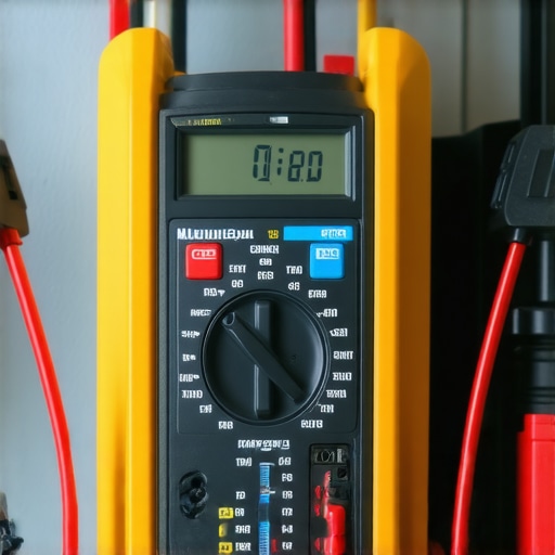 Measuring the ground and neutral voltage of a 240V EV charger outlet using a digital multimeter.