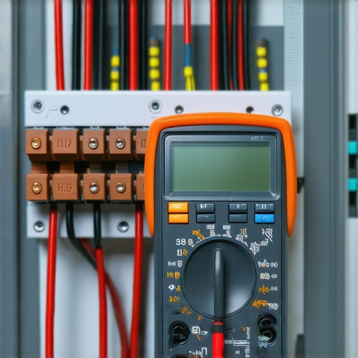 A professional testing the ground wire in an electrical panel for EV charger compliance.