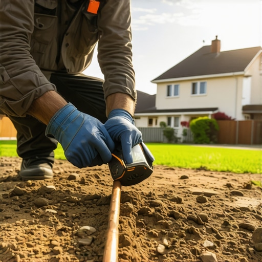 An electrician measuring ground resistance with a digital tester to ensure EV charger code compliance.