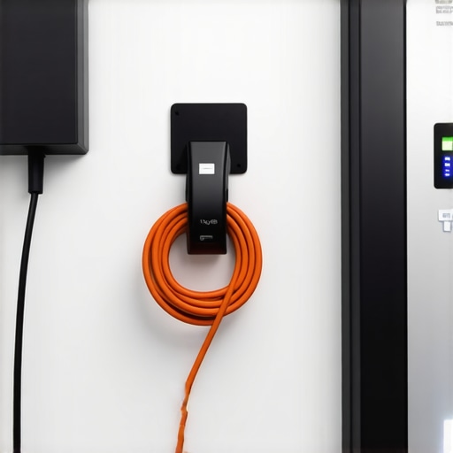 Home EV charger mounted at the recommended 48-inch height on a garage wall with a cable holster.