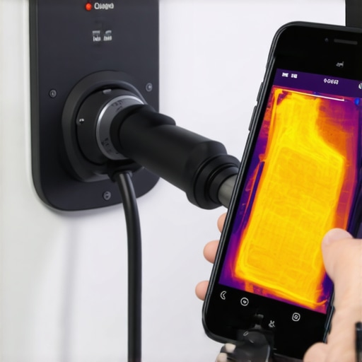 Using a thermal camera to inspect an EV charger connection for overheating