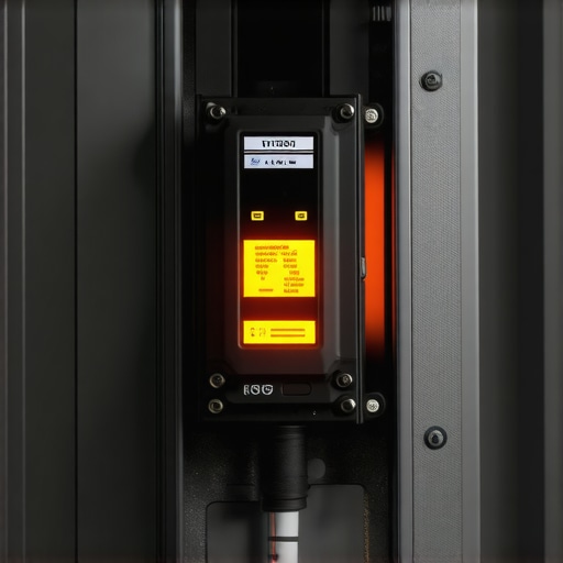 Close-up of a thermal camera detecting heat levels on an EV charging circuit breaker.