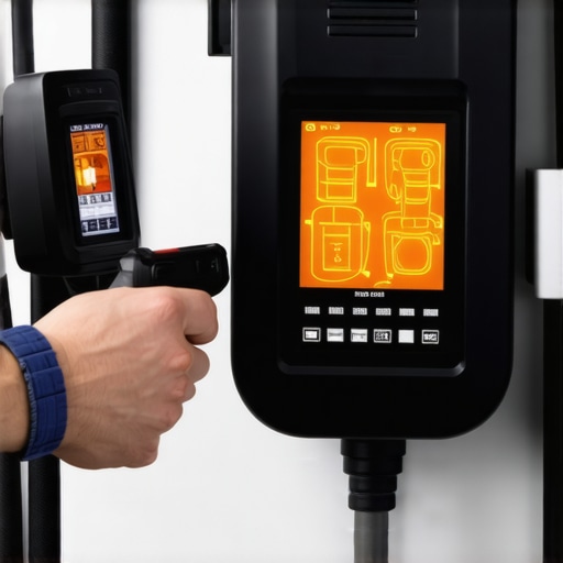 Electrician using a FLIR camera to check for hot spots on an EV charger installation.