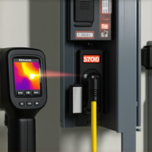 Thermal camera detecting heat on an EV charger circuit breaker during a maintenance check.