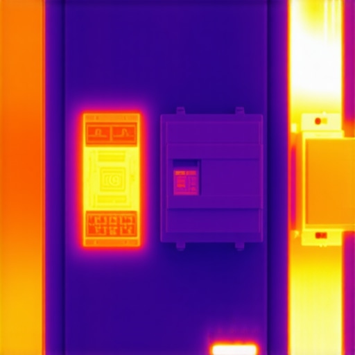 Thermal camera view showing a hot circuit breaker during an EV charging session.