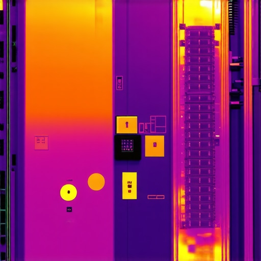 A thermal camera view showing heat signatures on a 3-phase electrical panel during EV charging