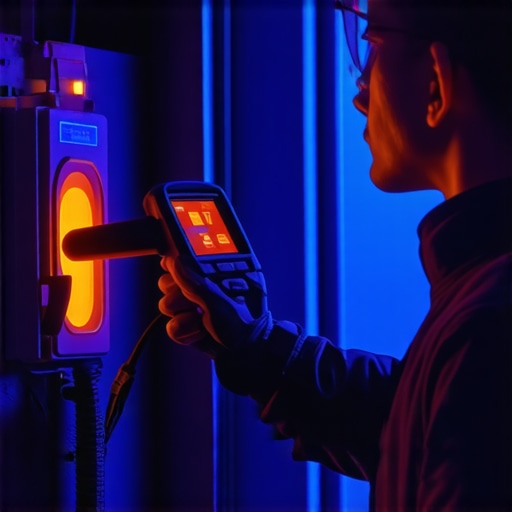 A thermal camera showing heat signatures in an electrical panel during EV charging.