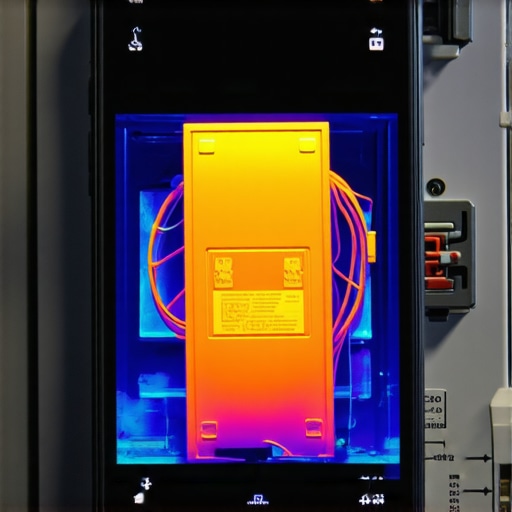 Thermal camera view showing a hot breaker in an electrical panel during EV charging