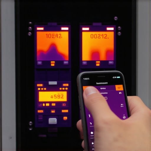 Homeowner using a thermal camera to check EV charger breakers for overheating in a residential electrical panel.