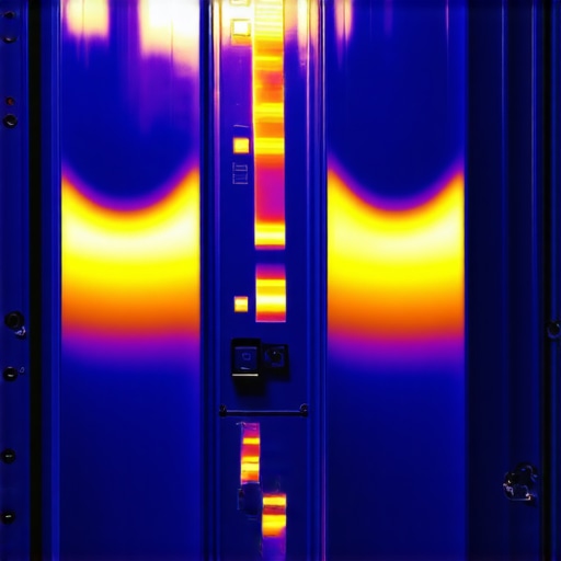 Thermal camera view showing heat patterns on an electrical breaker during an EV charging session.