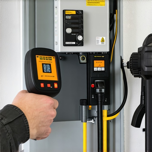 Thermal Inspection of EV Charging Circuit A homeowner using a thermal camera to detect heat build-up in an electrical panel during an EV charging session.