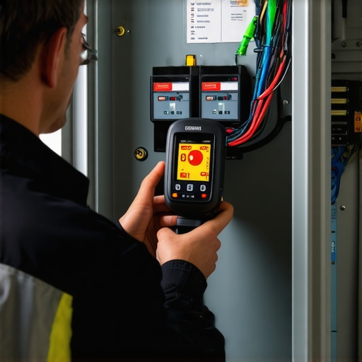 A thermal camera view of a 50-amp breaker panel showing heat distribution during a continuous EV charging load.
