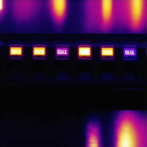 Thermal camera view of a home electrical panel showing heat distribution on an EV charger breaker.