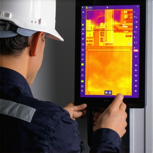 A thermal camera showing heat signatures on electrical breakers during a maintenance check.