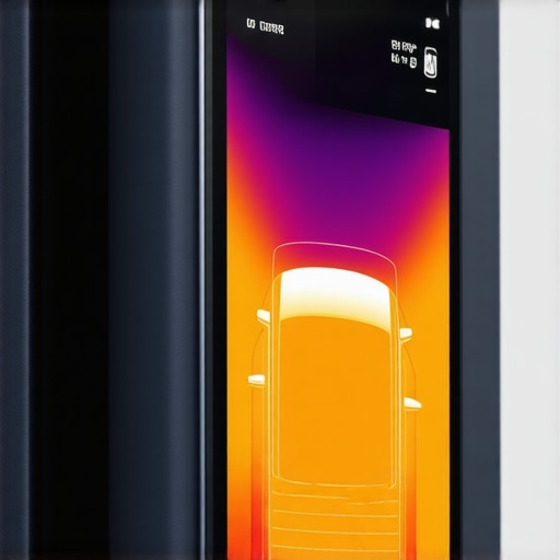A smartphone thermal camera being used to check for heat hotspots in a garage EV charger setup.