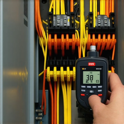 A thermal camera being used to detect heat signatures on an EV charger circuit breaker in a home panel.