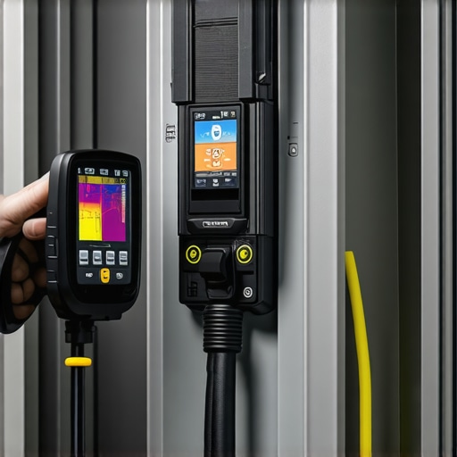 Thermal camera view showing heat signature of an EV charging circuit in a home panel.