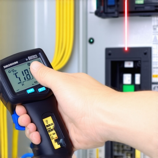 Thermal Maintenance Check of EV Breaker Using an infrared thermometer to check circuit breaker temperature during EV charging