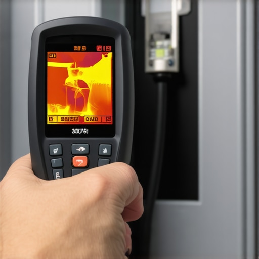Electrician performing a thermal scan on an EV charger breaker panel to detect loose connections.