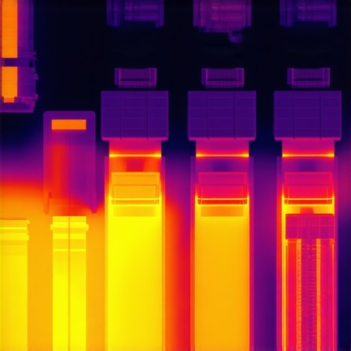 A thermal camera view of an active electrical panel under load from two EV chargers.
