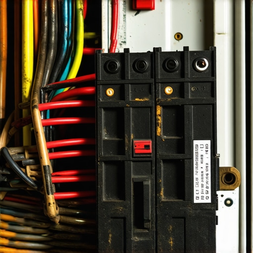 Macro view of a scorched electrical breaker caused by high resistance and continuous EV charging load.