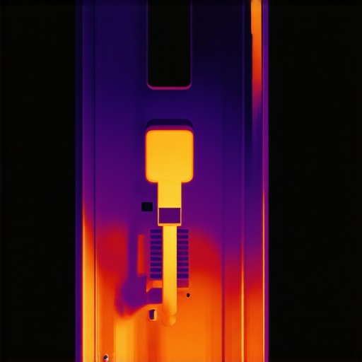 Thermal imaging of an EV charger breaker Electrician using thermal camera to check for hot spots in a breaker panel during EV charging