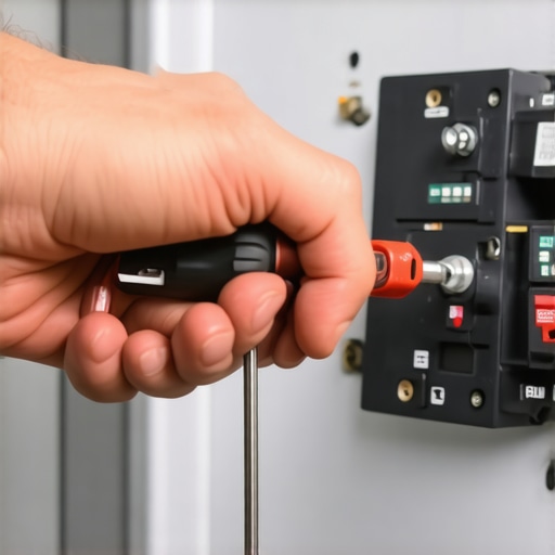 Tightening EV Charger Breaker to Spec Electrician using a torque screwdriver on an EV charger circuit breaker to prevent nuisance trips.