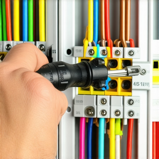 Close-up of tightening main panel lugs to manufacturer torque specifications for EV safety.