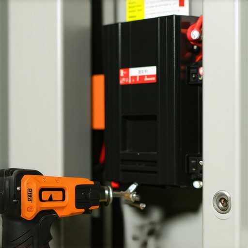 Tightening electrical panel connections for EV safety Electrician using a torque wrench on a circuit breaker to ensure a secure connection for an EV charger.