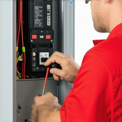 An electrician tightening electrical connections in a panel to ensure stable EV charging speeds.
