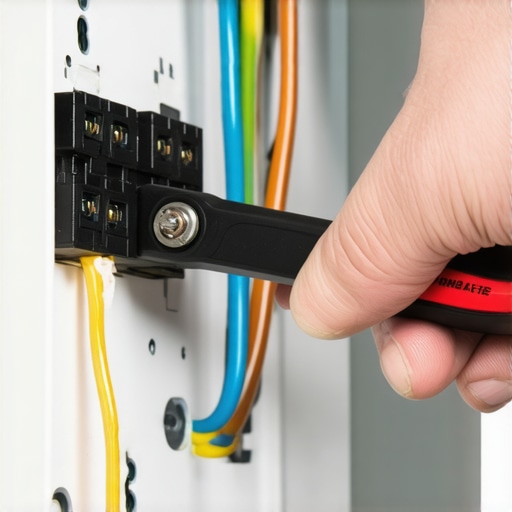 Torque testing EV charger connections An electrician using a torque wrench on a circuit breaker to ensure a safe EV charger installation.