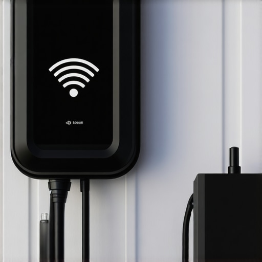 A smart EV charger showing a stable connection icon next to a home router.