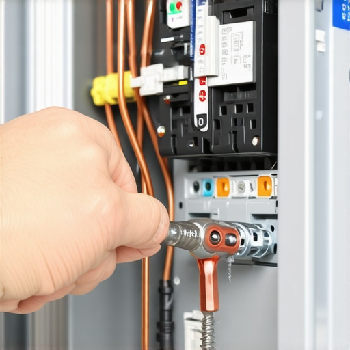 Close-up of a technician torquing a breaker terminal for an EV charger to meet NEC code requirements.