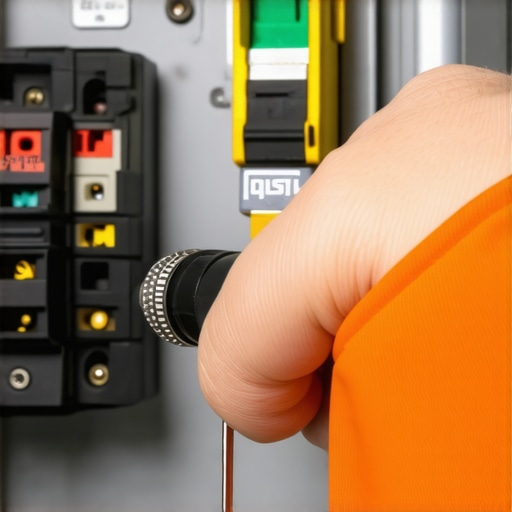 Professional tightening an EV charger circuit breaker with a torque screwdriver for code compliance.