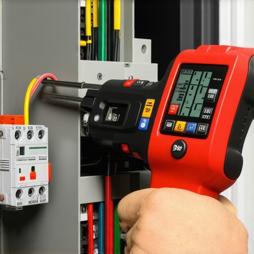 Close up of a digital torque wrench tightening an EV charger circuit breaker connection for code compliance.