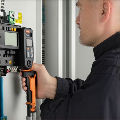 Electrician tightening breaker terminals to specific torque specs for EV charger safety.