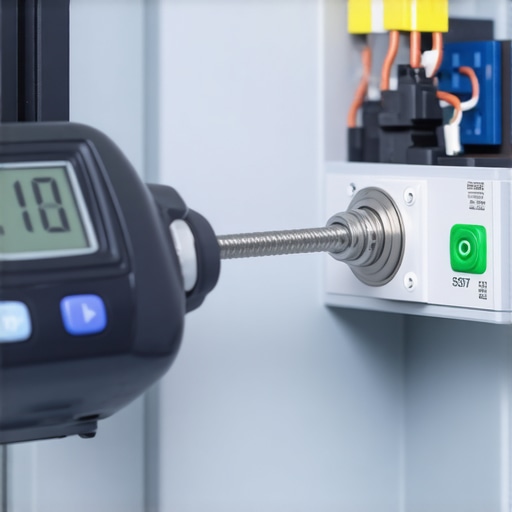 A hand using a torque screwdriver to tighten an electrical breaker lug for an EV circuit