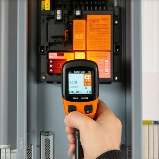 Thermal imaging camera showing heat signatures on a circuit breaker panel for EV charging maintenance