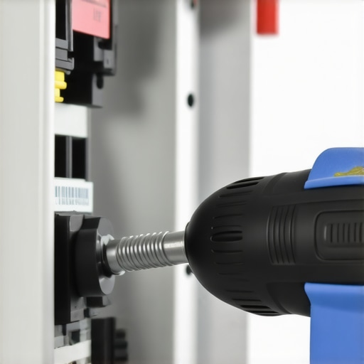 Electrician using a torque wrench on EV circuit breaker