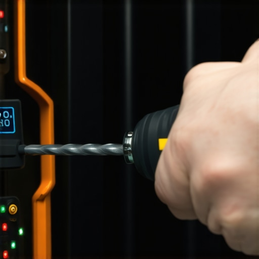 Professional electrician using a digital torque tool on EV charger terminals