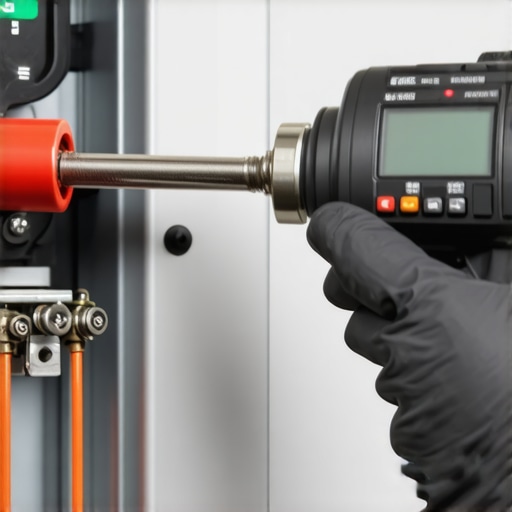 Professional electrician tightening breaker terminals with a torque wrench to prevent overheating.